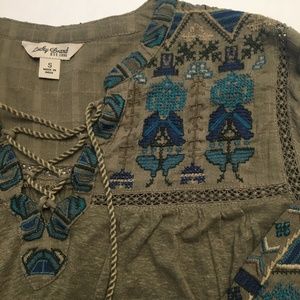 LUCKY BRAND Boho Embroidered Top Size S